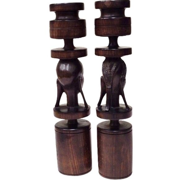 Artisan Handcrafted African Tribal Ironwood Male Female Bust Candlestick Holders - Picture 3 of 10